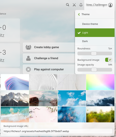 New theme options - background image on light theme, opacity, and roundness