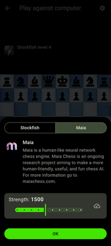 Preparing a game against Maia in the new AMOLED black theme