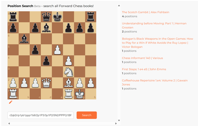 Search result showing all the books in which this position occurs