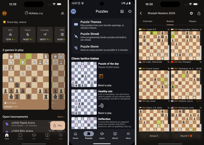Screenshots from the mobile app