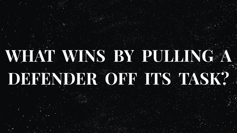 What wins by pulling a defender off its task?