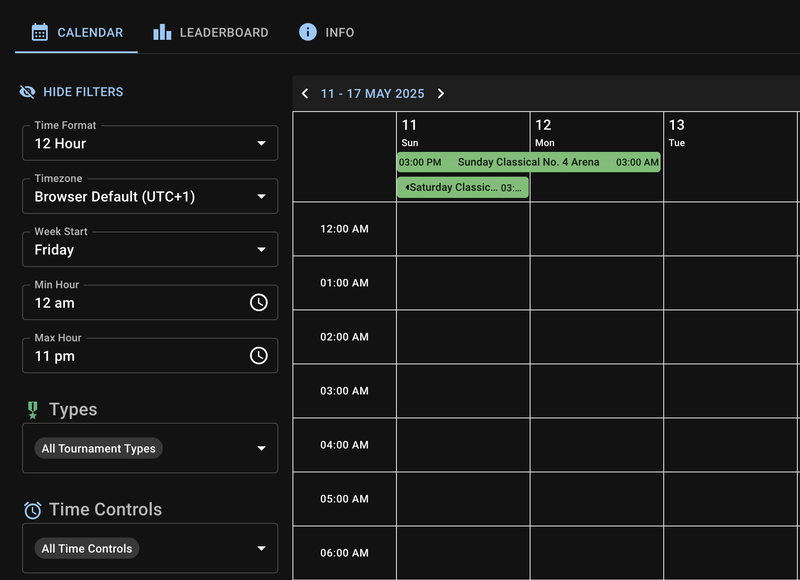 Dojo League calendar