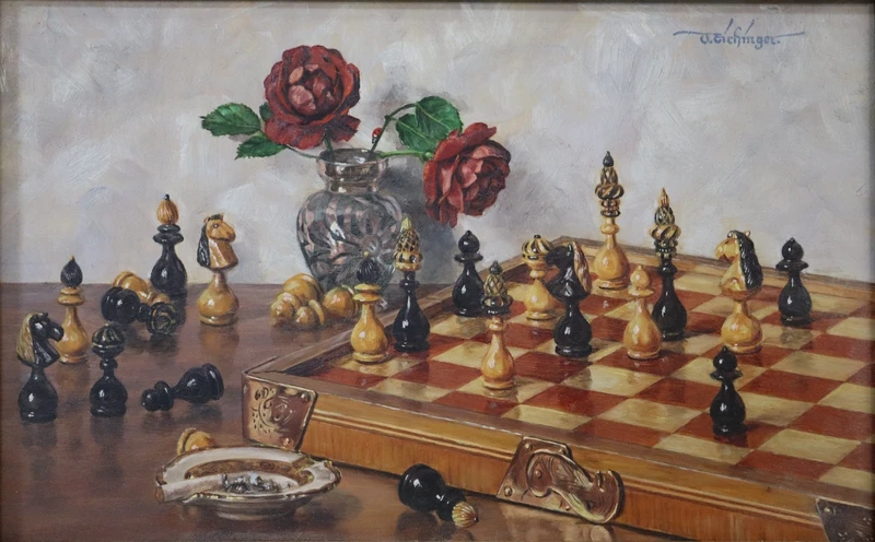 Oswald Eichinger | Still life with chess game