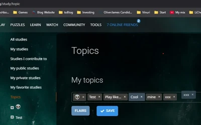 Reordering topics two different ways and expanding/collapsing list of your studies per topic