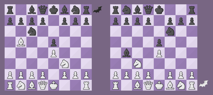Starting position of the Spanish Opening (left) and its mirror image (right)