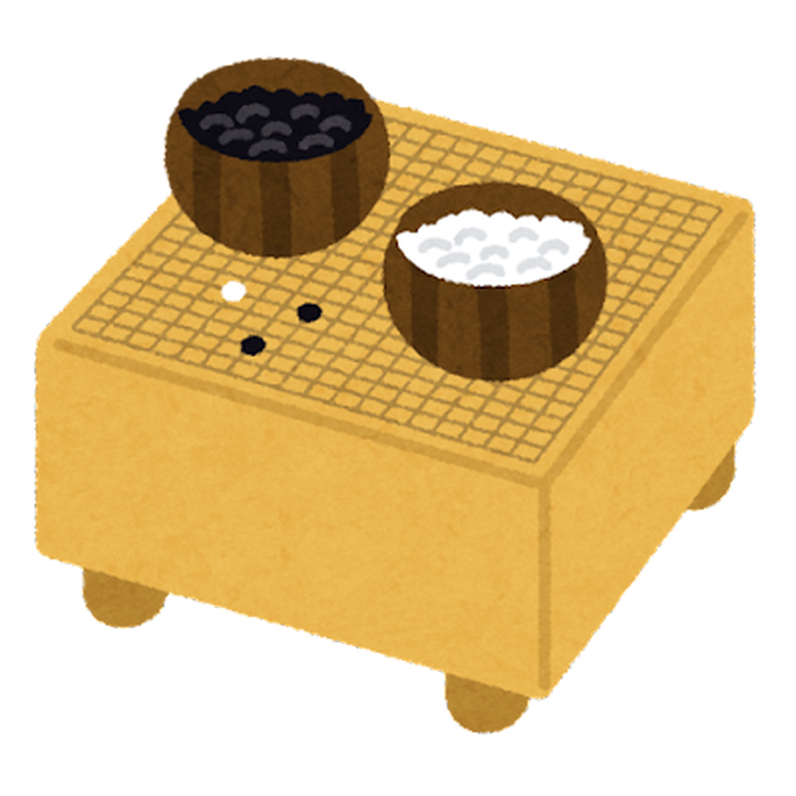 A Go board and stones. Illustrations: irasutoya
