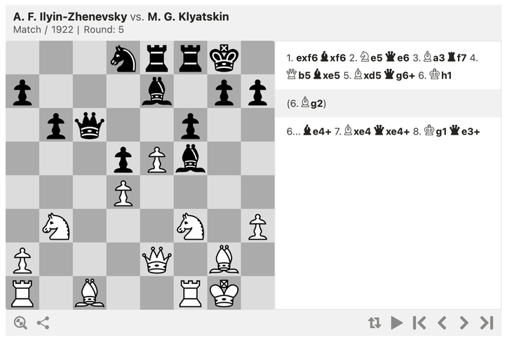A. F. Ilyin-Zhenevsky vs. M. G. Klyatskin Match 1922 Round: 5