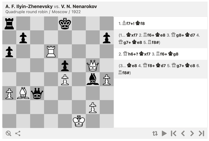 A. F. Ilyin-Zhenevsky vs. V. N. Nenarokov Quadruple round robin Moscow 1922