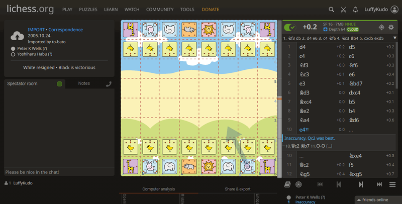 Dobutsu Chess Shogi つしょうぎ Lichess Screenshot Madoka Kitao Maiko Fujita Japanese Chess Peter K Wells vs Yoshiharu Habu Check to the Ooshoo! Jemierry J.I. JI Maglinte Jumawan LuffyKudo