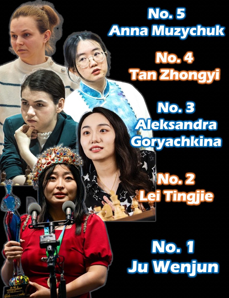 Anna Muzychuk, Tan Zhongyi, Aleksandra Goryachkina, Lei Tingjie, Ju Wenjun