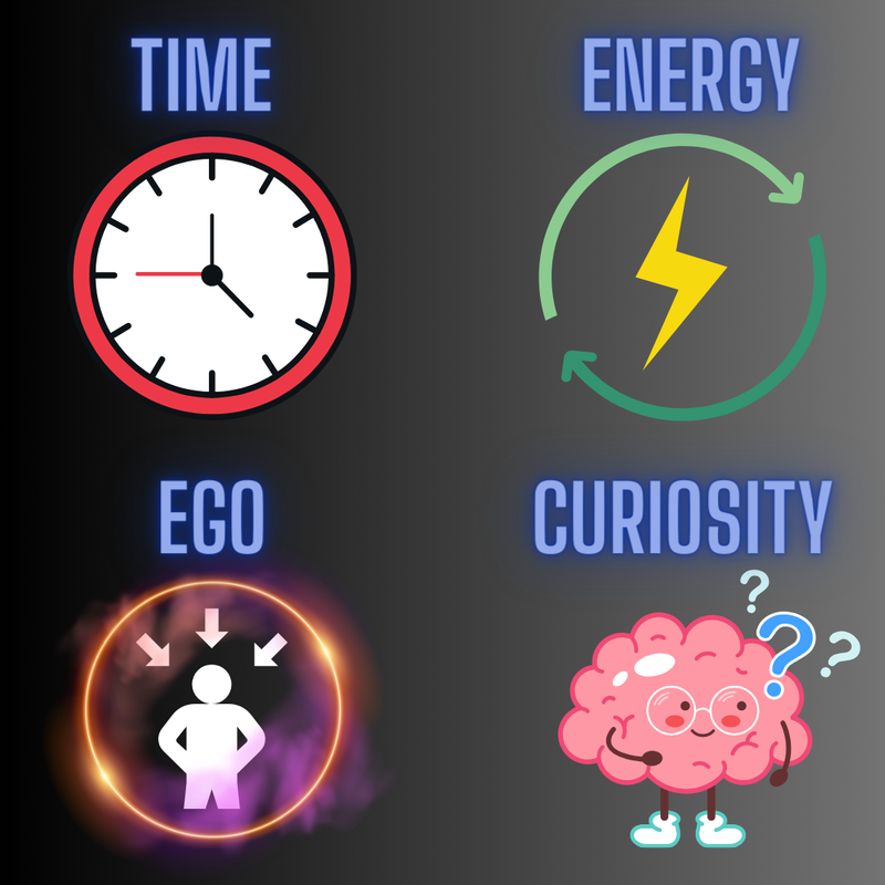 The 4 cognitive rewards are saving time, saving energy, soothing ego, and satisfying curiosity.