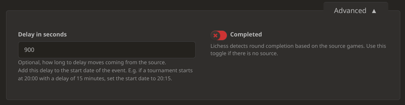 Advanced settings in a broadcast