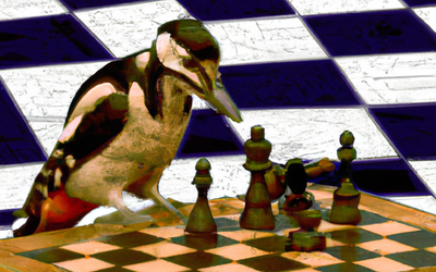 Woodpecker at chessboard