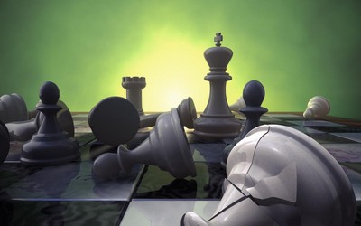 In a strategic maneuver, the black chess pieces assert dominance over the board, methodically eliminating the white pieces one by one, symbolizing the calculated aggression and control associated with