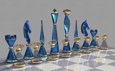 Exotic blue glass chess set
