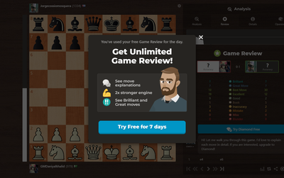 Limited game analysis on chesscom