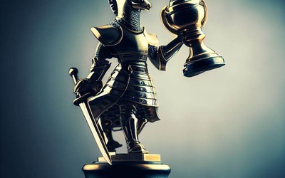 Chess Knight lifting a trophy