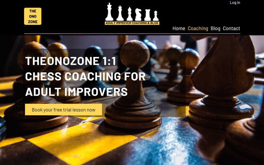 Screenshot of web page from TheOnoZone.com with Chess Coaching for Adult Imporvers